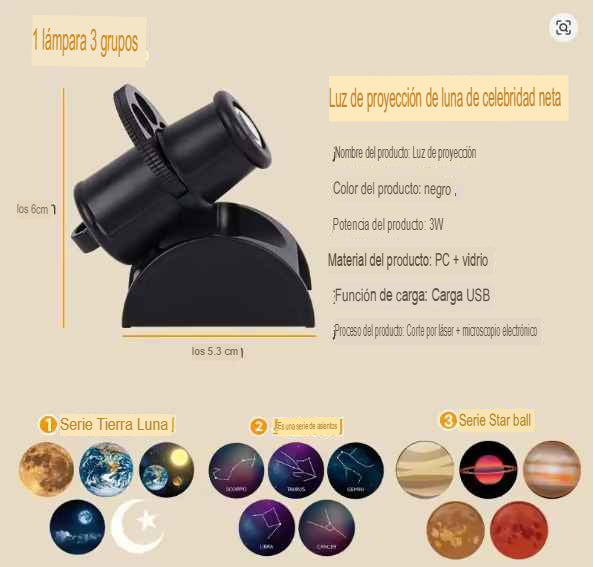Proyector AquaHeart Luna y Tierra - Lámpara Galaxia Giratoria 15 Modos
